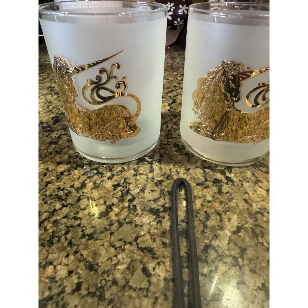 Vintage 22 Karat Gold Unicorn Glasses Tumbler culver Lowball Cup frosted QTY 2